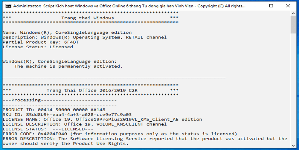 kích hoạt thành công office 2016 vĩnh viễn