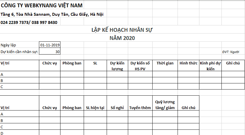 Mẫu excel tuyển dụng nhân sự