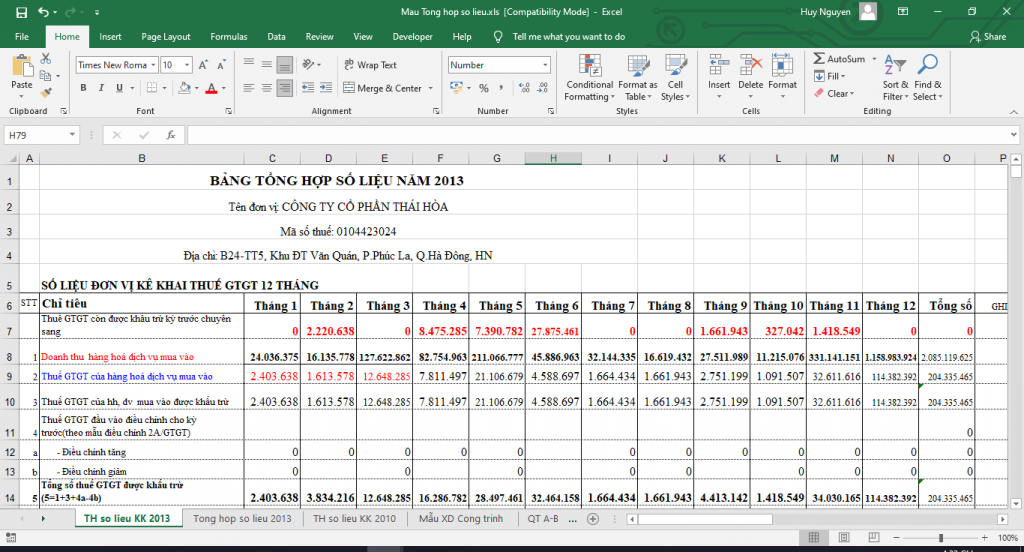 mẫu excel báo cáo thuế chuyên nghiệp