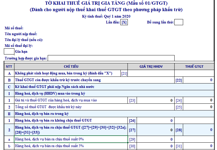 mẫu excel báo cáo thuế