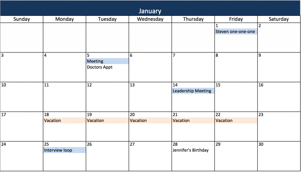  mẫu excel lịch hẹn theo ngày, tháng và năm
