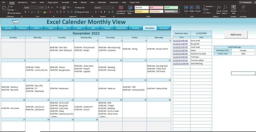  mẫu excel lịch hẹn theo ngày, tháng và năm